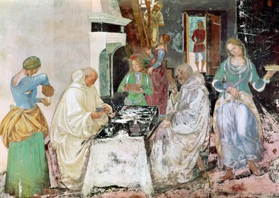 St. Benedict Receiving Hospitality, from the Life of St. Benedict, 1497-98 by L. and Sodoma, G. Signorelli